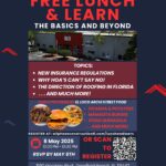 Flyer for Lunch and Learn roofing event hosted by All Phase Construction USA– May 8, 2025, in Deerfield Beach, Florida